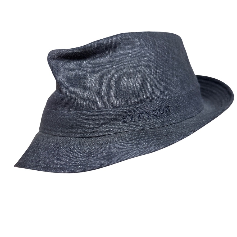 Stetson Geneva Linen Trilby Hat Charcoal Grey Mens Size 61
